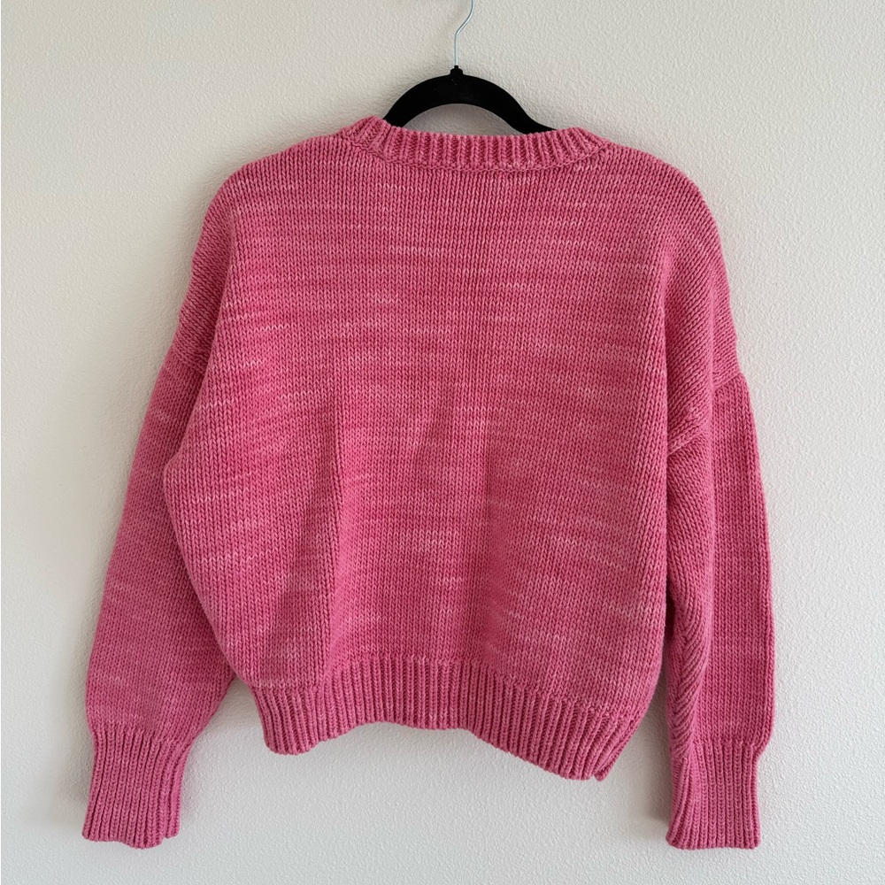 Misha & Puff womens size 1 pink v neck wedge cardigan sweater 100% pima cotton - Picture 2 of 6